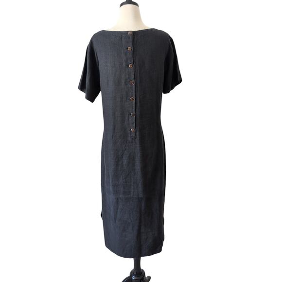 VTG Kiko Comfortable Womens Dress Medium 100% Linen Black Lagenlook Minimalist - Picture 3 of 13
